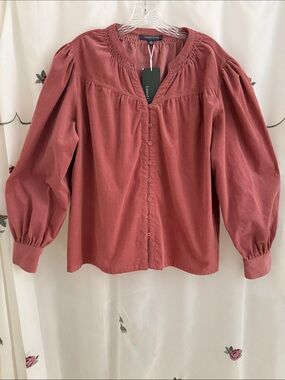 Laurel Grey Button-Front Long-Sleeve Blouse in Dusty Rose